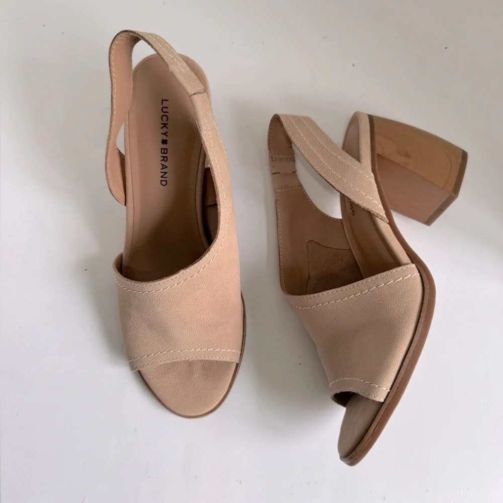 Lucky Brand Xilna Leather Slingback Heels Brown Womens Size 8 - Picture 6 of 14